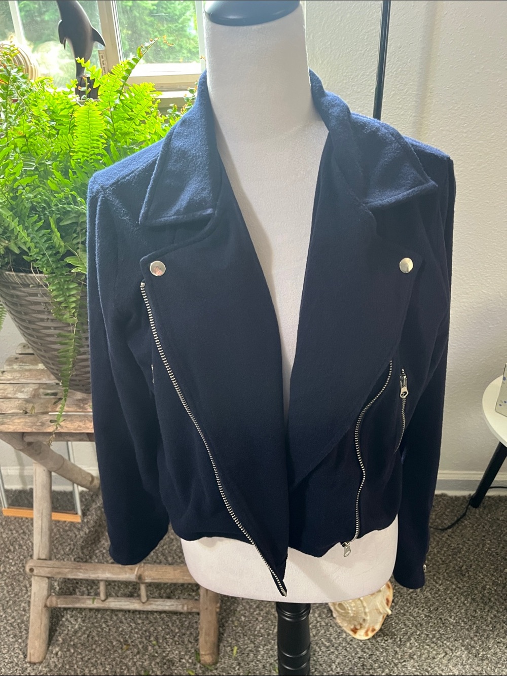 Women’s Navy Zip-Front Moto Jacket